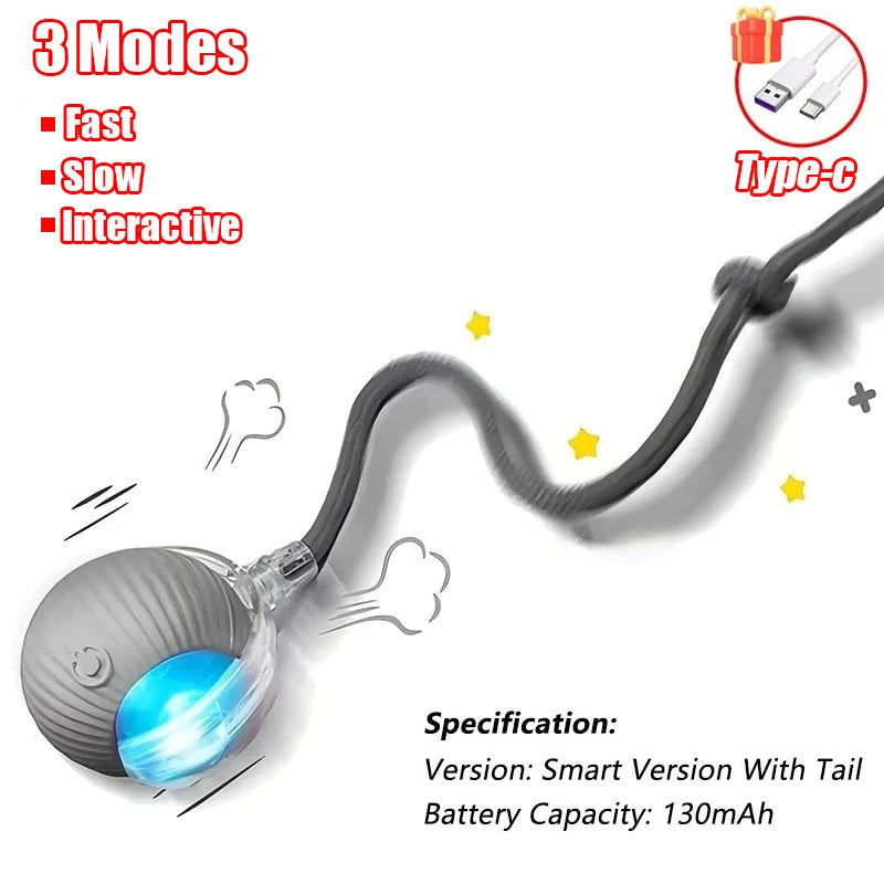 Rechargeable Smart Cat Ball Toy β Auto Rolling, Faux Tail, USB Type-C Interactive Play