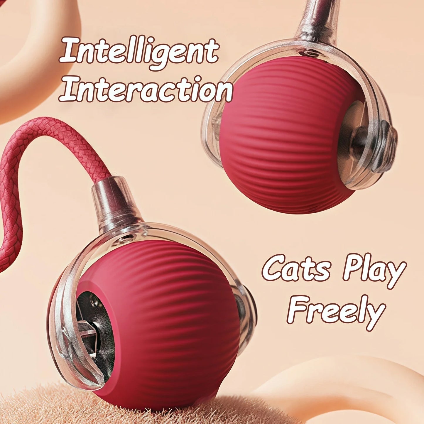 Rechargeable Smart Cat Ball Toy β Auto Rolling, Faux Tail, USB Type-C Interactive Play