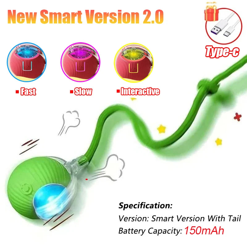 Rechargeable Smart Cat Ball Toy β Auto Rolling, Faux Tail, USB Type-C Interactive Play