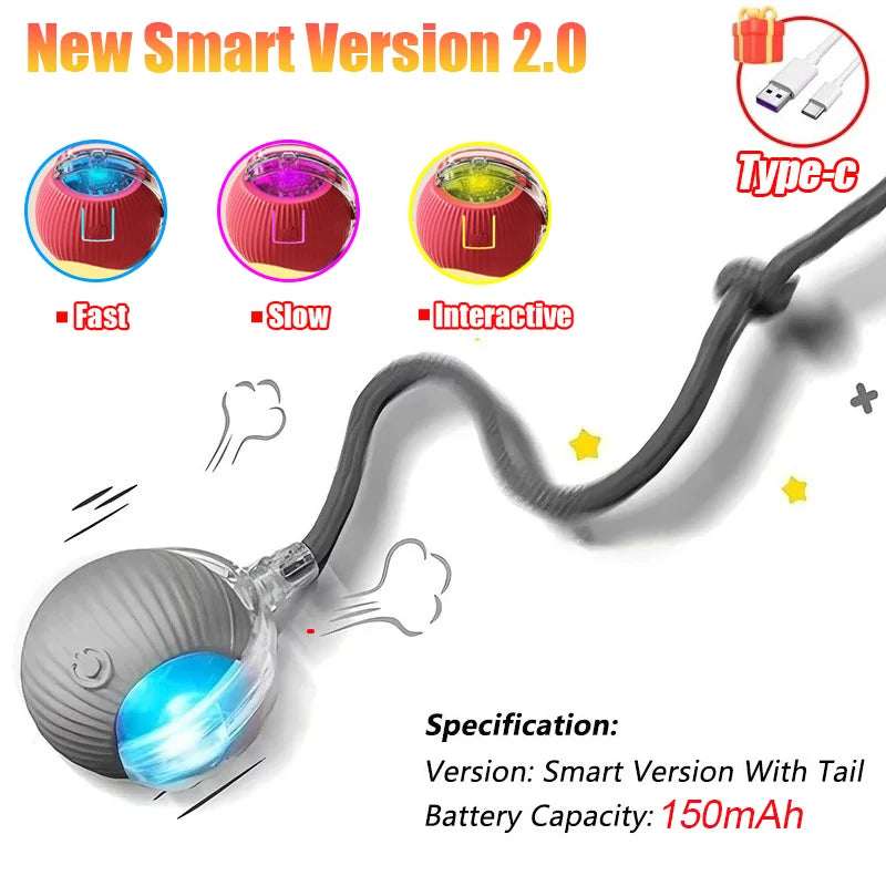 Rechargeable Smart Cat Ball Toy β Auto Rolling, Faux Tail, USB Type-C Interactive Play