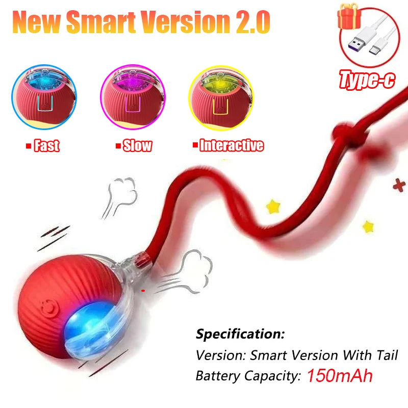 Rechargeable Smart Cat Ball Toy β Auto Rolling, Faux Tail, USB Type-C Interactive Play