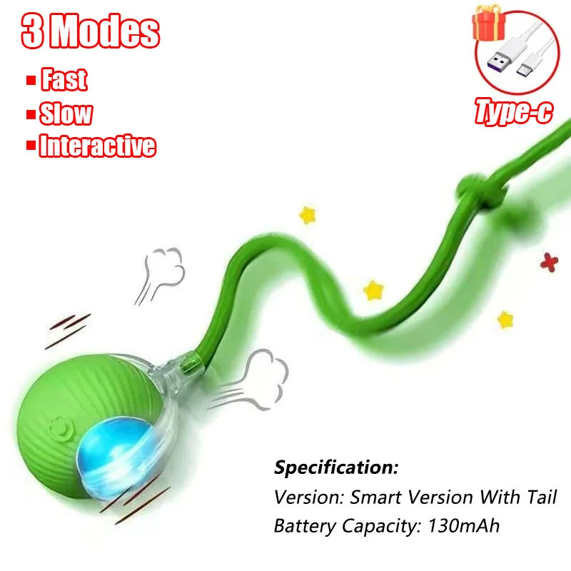 Rechargeable Smart Cat Ball Toy β Auto Rolling, Faux Tail, USB Type-C Interactive Play