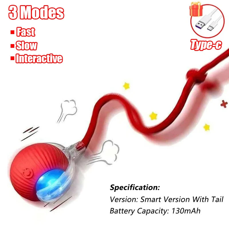 Rechargeable Smart Cat Ball Toy β Auto Rolling, Faux Tail, USB Type-C Interactive Play
