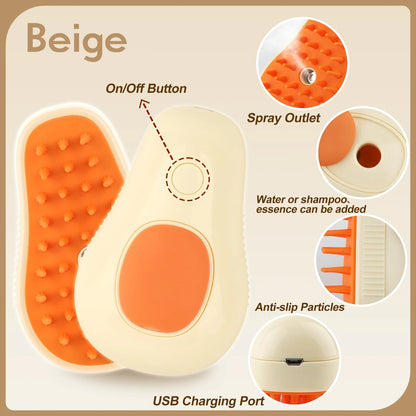 3-in-1 Pet Grooming Brush – Steam Spray, Hair Removal & Massage for Cats & Dogs (USB Rechargeable)