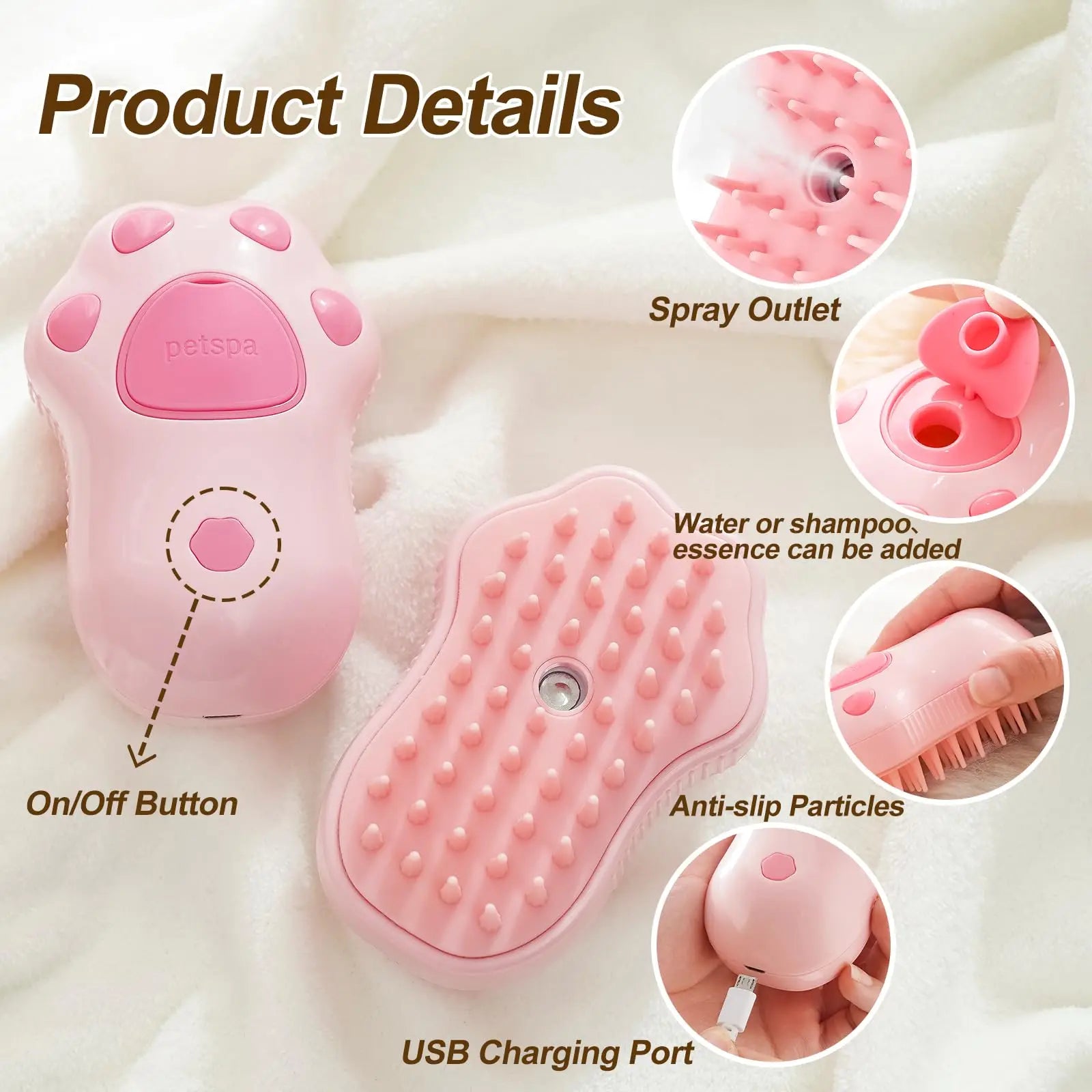3-in-1 Pet Grooming Brush – Steam Spray, Hair Removal & Massage for Cats & Dogs (USB Rechargeable)