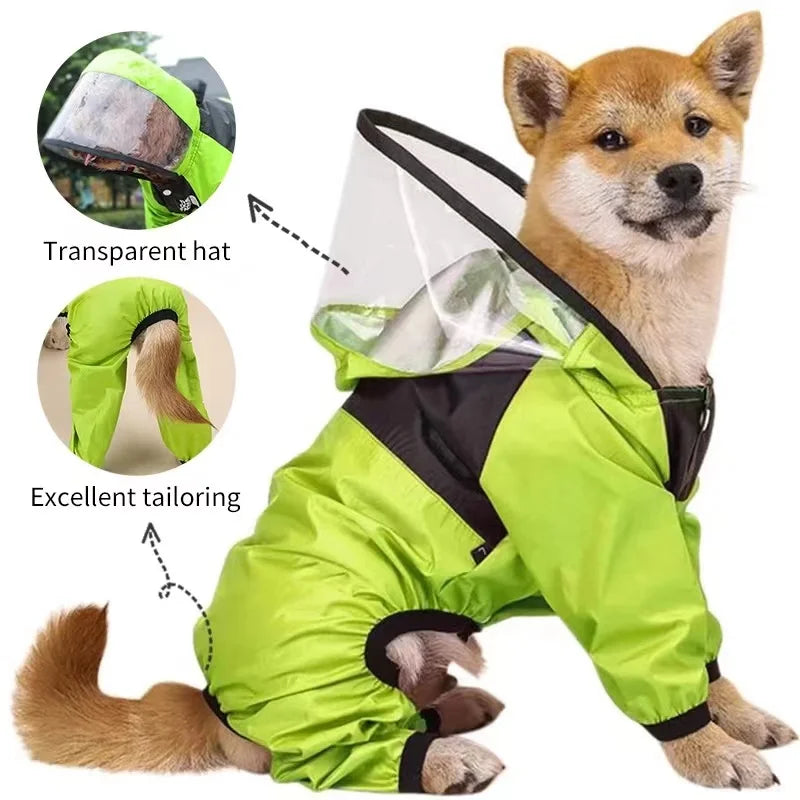 Reflective Waterproof Dog Raincoat Jumpsuit – Full-Body Pet Coat for Rain & Snow (XS–4XL)