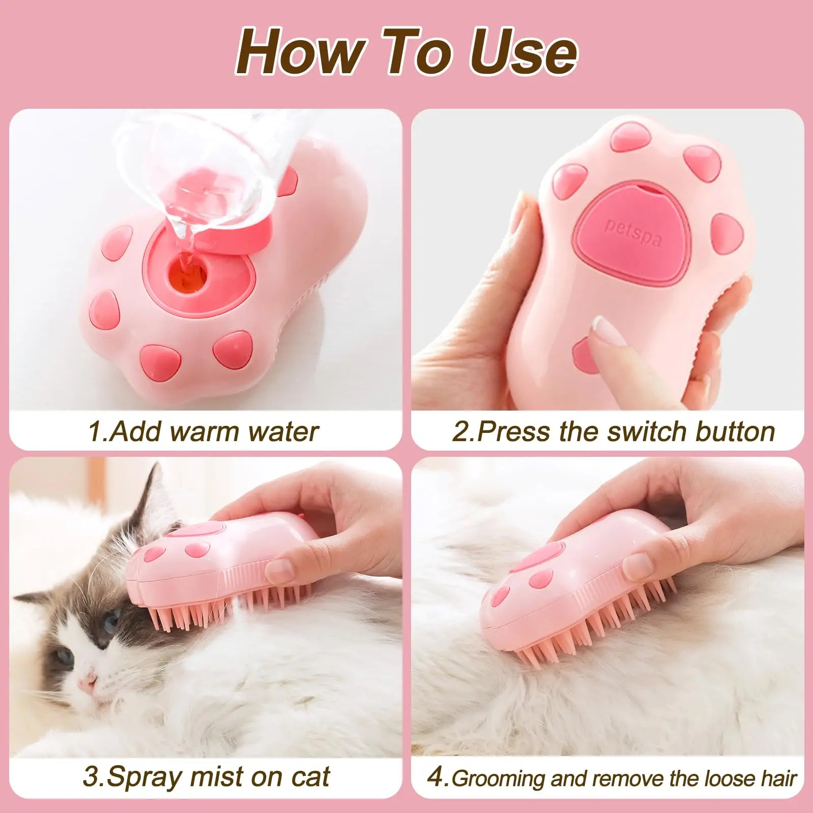 3-in-1 Pet Grooming Brush – Steam Spray, Hair Removal & Massage for Cats & Dogs (USB Rechargeable)